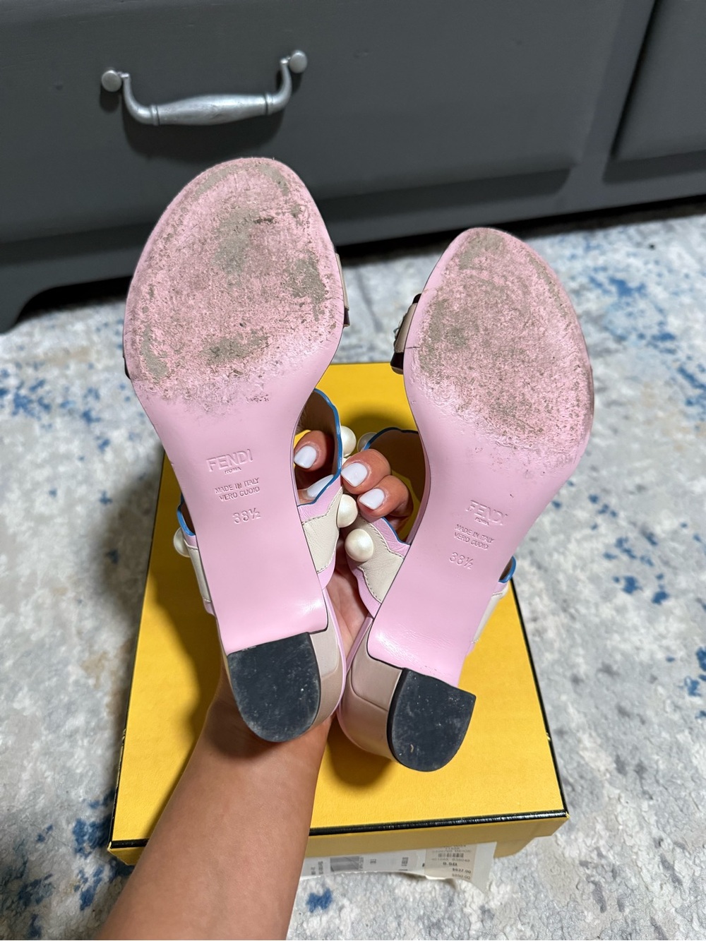 Fendi Pink Pearl & Daisy Double-Strap Slide Sandals - Picture 8 of 8